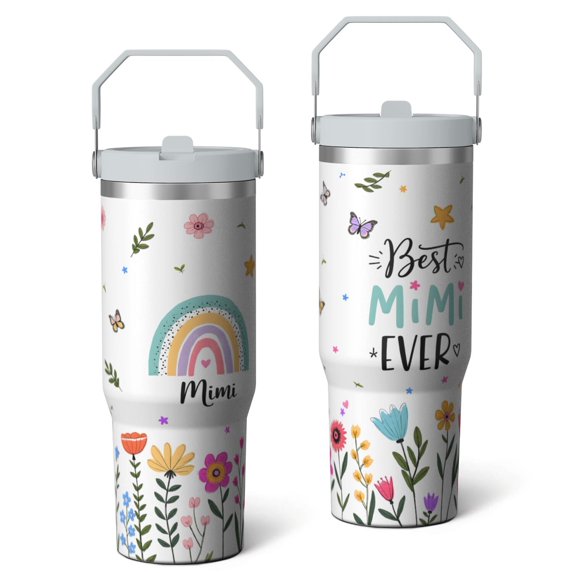 30 Oz Tumbler Rainbow Flowers Tumbler with Lid and Straw, Birthday Gift Cup for Friend Women Men Coffee Travel Mug Thanksgiving Day Halloween Christmas Gift Water Bottle