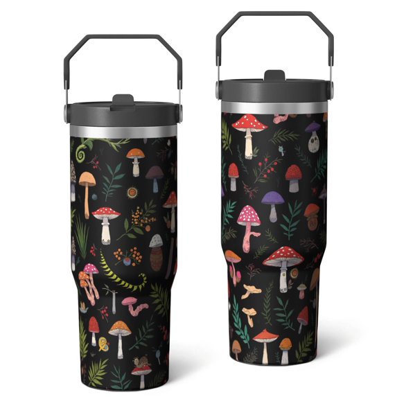 30 Oz Tumbler Retro Colored Mushrooms Tumbler with Lid and Straw, Birthday Gift Cup for Friend Women Men Coffee Travel Mug Thanksgiving Day Halloween Christmas Gift Water Bottle
