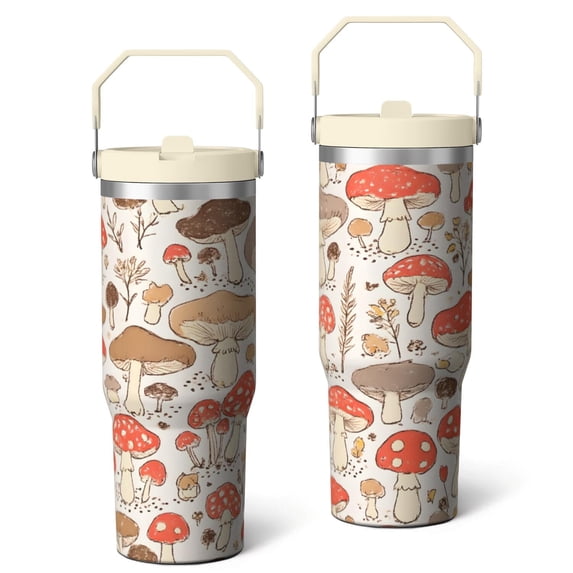 30 Oz Tumbler Retro Mushroom Tumbler with Lid and Straw, Birthday Gift Cup for Friend Women Men Coffee Travel Mug Thanksgiving Day Halloween Christmas Gift Water Bottle