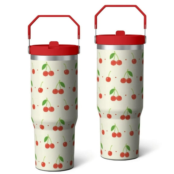 30 Oz Tumbler Retro Red Cherries Tumbler with Lid and Straw, Birthday Gift Cup for Friend Women Men Coffee Travel Mug Thanksgiving Day Halloween Christmas Gift Water Bottle