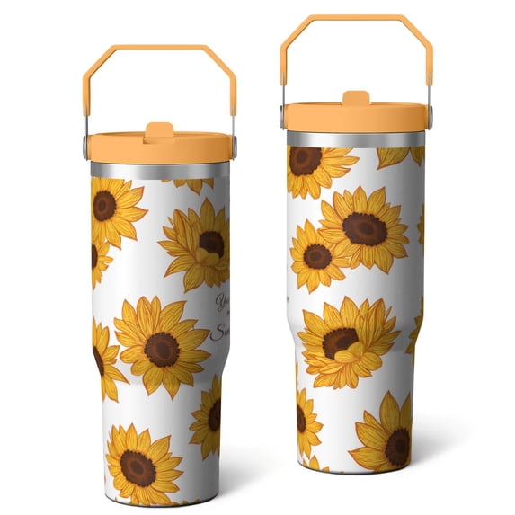 30 Oz Tumbler Sunflower Yellow Tumbler with Lid and Straw, Birthday Gift Cup for Friend Women Men Coffee Travel Mug Thanksgiving Day Halloween Christmas Gift Water Bottle