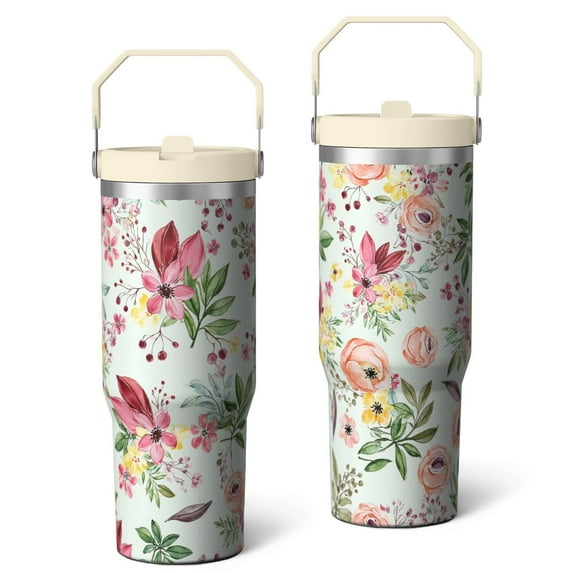 30 Oz Tumbler Watercolor Flowers Tumbler with Lid and Straw, Birthday Gift Cup for Friend Women Men Coffee Travel Mug Thanksgiving Day Halloween Christmas Gift Water Bottle