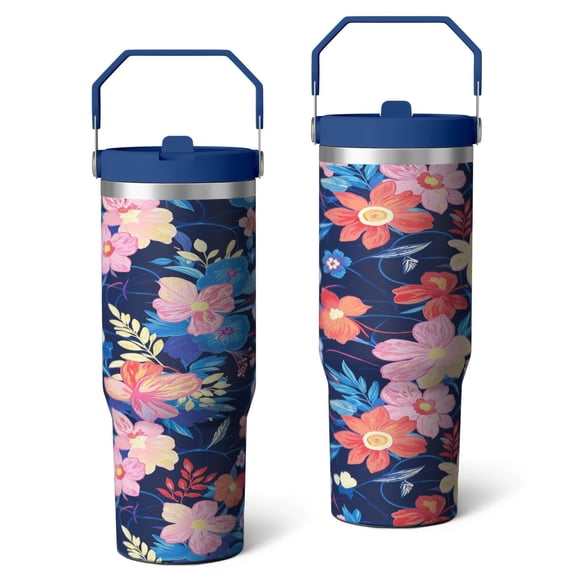 30 Oz Tumbler Watercolor Flowers Tumbler with Lid and Straw, Birthday Gift Cup for Friend Women Men Coffee Travel Mug Thanksgiving Day Halloween Christmas Gift Water Bottle