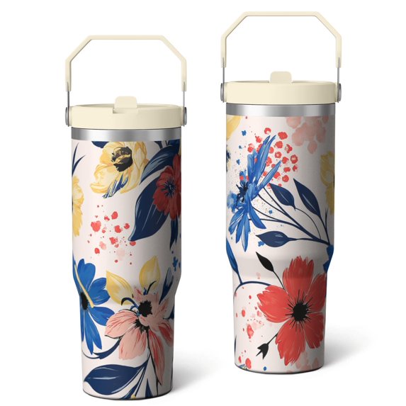 30 Oz Tumbler Watercolor Flowers Tumbler with Lid and Straw, Birthday Gift Cup for Friend Women Men Coffee Travel Mug Thanksgiving Day Halloween Christmas Gift Water Bottle
