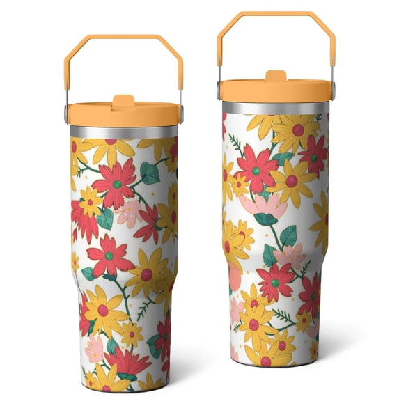 30 Oz Tumbler Watercolor Flowers Tumbler with Lid and Straw, Birthday Gift Cup for Friend Women Men Coffee Travel Mug Thanksgiving Day Halloween Christmas Gift Water Bottle
