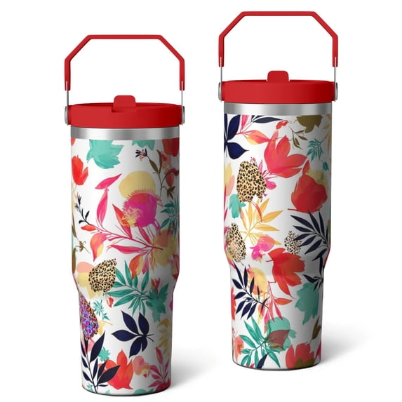 30 Oz Tumbler Watercolor Flowers Tumbler with Lid and Straw, Birthday Gift Cup for Friend Women Men Coffee Travel Mug Thanksgiving Day Halloween Christmas Gift Water Bottle