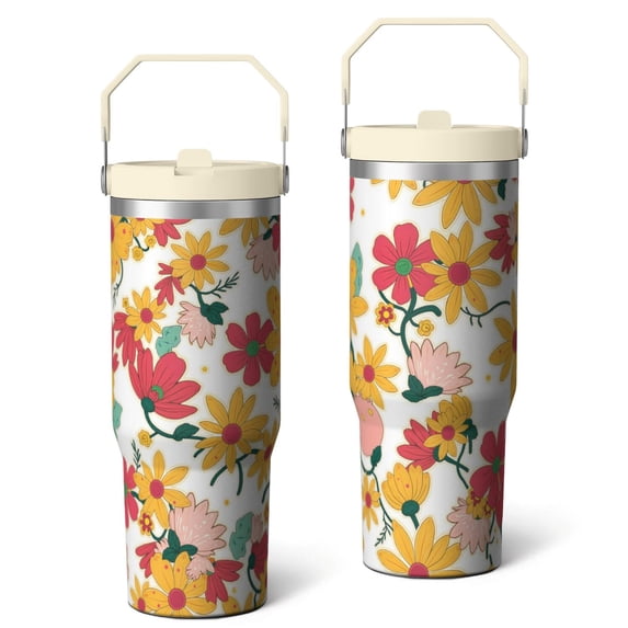 30 Oz Tumbler Watercolor Flowers Tumbler with Lid and Straw, Birthday Gift Cup for Friend Women Men Coffee Travel Mug Thanksgiving Day Halloween Christmas Gift Water Bottle
