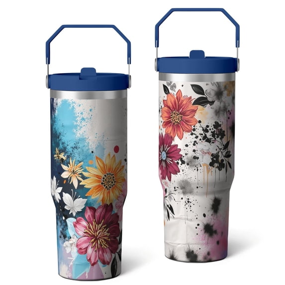 30 Oz Tumbler Watercolor Flowers Tumbler with Lid and Straw, Birthday Gift Cup for Friend Women Men Coffee Travel Mug Thanksgiving Day Halloween Christmas Gift Water Bottle