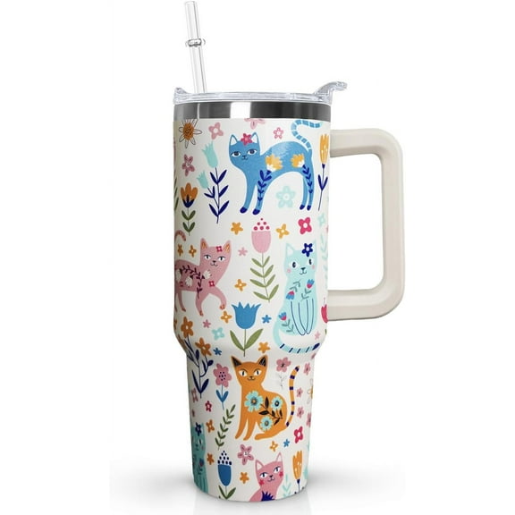30 Oz Tumbler with Handle - Insulated Coffee Travel Mug & Water Bottle, Cat-Themed Design - Perfect Gift for Cat Ladies