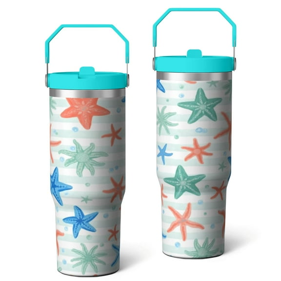 30 Oz Tumbler with Handle, Large Capacity Insulated Cups Starfish Travel Mug Western Travel Accessories Home Decor Gifts for Coffee or Tea