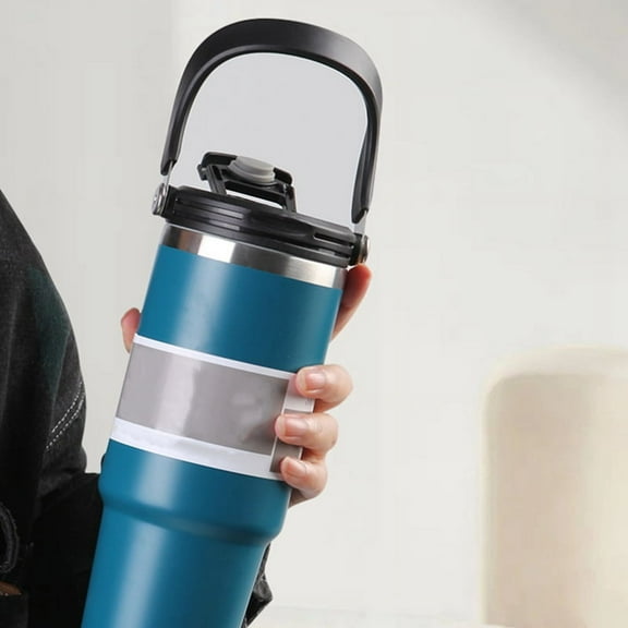 30 Oz Vacuum Insulated Bottle with Handle and Flip Straw Double Wall Stainless Steel Coffee Cup Travel Mug Leak Proof,C