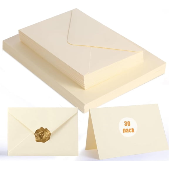 30 PACK Cream Blank Cards and Envelopes 4x6 Inch, Note Greeting Cards, Folded Ivory Cardstock and Envelopes Self Seal for Wedding, Invitations, DIY Greeting Cardstock, Thank You Cards & All Occasion