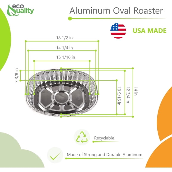 30 PACK - Disposable Durable Oval Roaster Pan - Turkey Roasting Pans Extra Large, Heavy-Duty Aluminum Foil | Deep, Oval Shape for Chicken, Meat, Brisket, Roasting, Baking | Recyclable | USA MADE