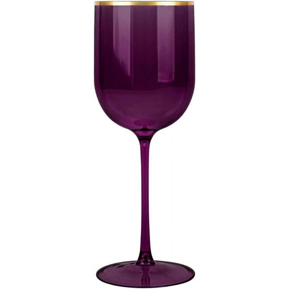 (30 PACK) EcoQuality Translucent Plastic Purple Wine Glasses with Gold Rim - 12 oz Wine Cups with Stem, Disposable Shatterproof Wine Goblets, Reusable, Elegant Drink Cup Tumblers Weddings, Party