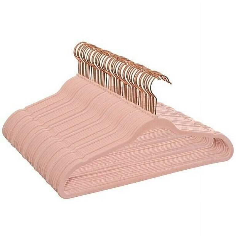 ACSTEP Velvet Hangers 50 Pack, Rose Gold Hooks Non Slip Felt Hangers，Suit  Hanger for Adult, Peach Pink 