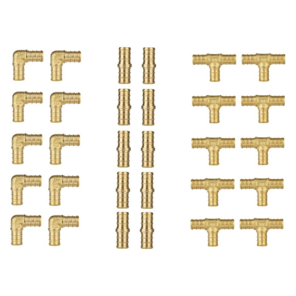 30 PCS 1/2" Brass PEX Fittings 10 Each Elbow, TEE, Couple Reducer