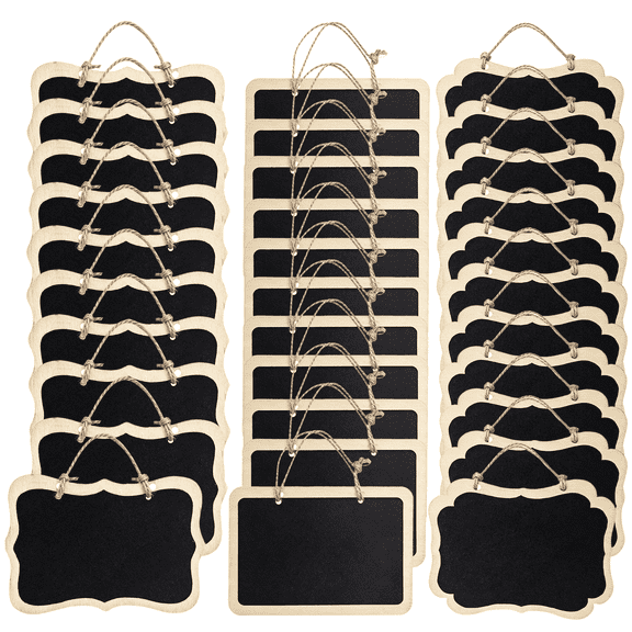 30 PCS 3.3" x 2.4" Double-Sided Mini Wood Chalkboard Signs, Reusable Hanging Blackboards for Wedding Place Cards Table Numbers Plant Labels Event Dec
