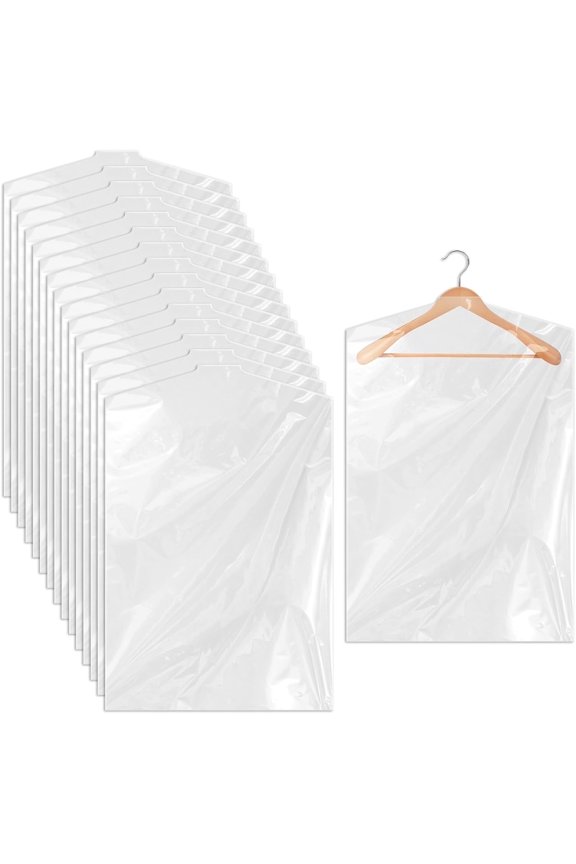 30 PCS 35.5 Inch Plastic Garment Bag, Dry Cleaner Bags Laundry Bags, Clear Hanging Clothing Covers for Coat Suit Shirt Jacket Skirt