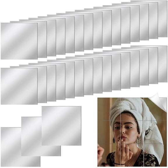 30 PCS Acrylic Mini Mirror Tiles Self Adhesive, 3 Ihes Square High-Definition Tiny Mirror Tiles for Crafts and Home Wall Tables Kitchen Bathroom Decoration