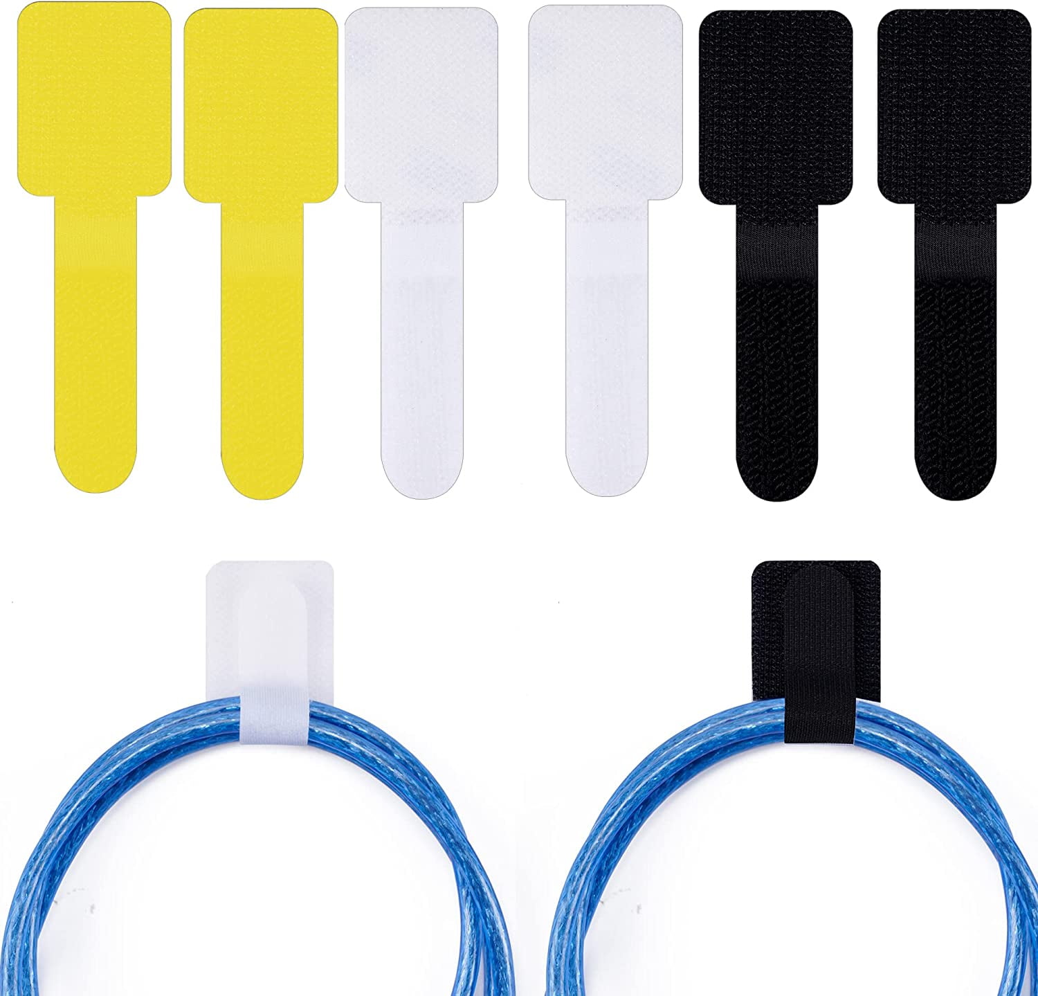 30 PCS Adhesive Cord Wrappers Keeper Wire Organizer Adjustable Cable Clips Cord Holder Straps for Small Kitchen Appliances Earphone Cable, Charging Cable at Office, Home (Yellow, White, Black)