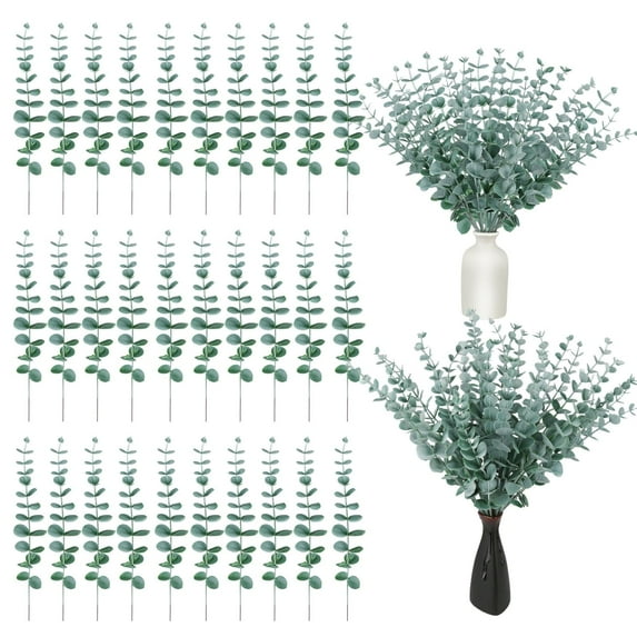 30 PCS Artificial Eucalyptus Leaves Stems Faux Greenery Decor Fake Plant Branches Real Touch for Floral Arrangement Vase Wedding Bouquets Centerpiece
