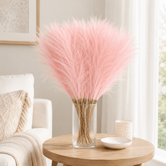 30 PCS Artificial Pampas Grass Decor, 21 Inch Faux Feather Grass Stems, Fluffy Vase Filler Floral Arrangement for Home, Wedding, Party and Boho Room Decors