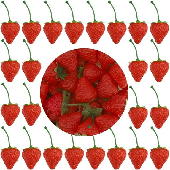 30 PCS Artificial Simulation Strawberries Fake Lifelike Red Props Decoration Faux Plastic Small Fruit Ornament Party Holiday Cabinet Festival Home Kitchen