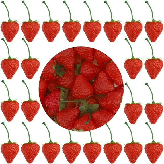 30 PCS Artificial Simulation Strawberries Fake Lifelike Red Props Decoration Faux Plastic Small Fruit Ornament Party Holiday Cabinet Festival Home Kitchen