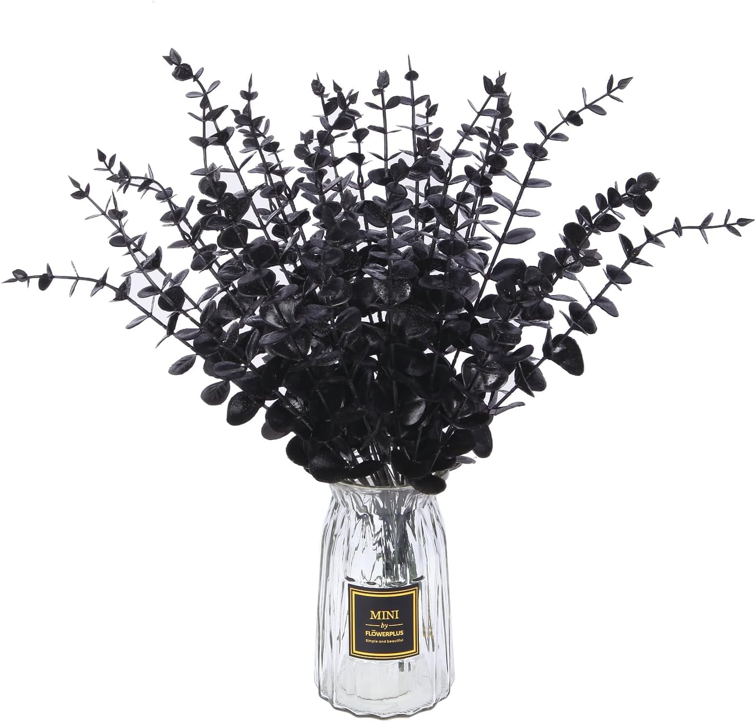 30 PCS Black Artificial Eucalyptus Stems Faux Flowers Fake Eucalyptus Leaves for Home Halloween Table Farmhouse Décor, 1 Branch