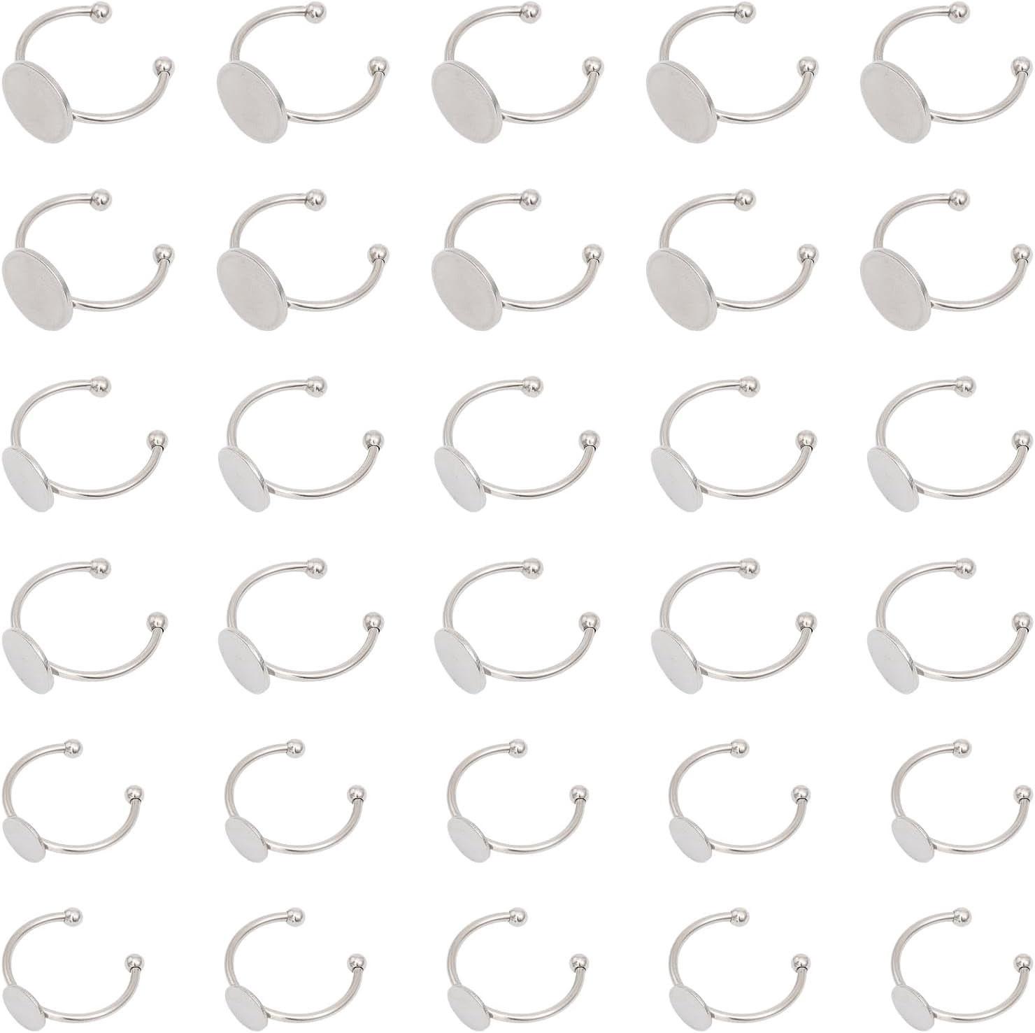 30 PCS Blank Rings 18mm Plated Adjustable Rings Silvery Stainless Steel ...