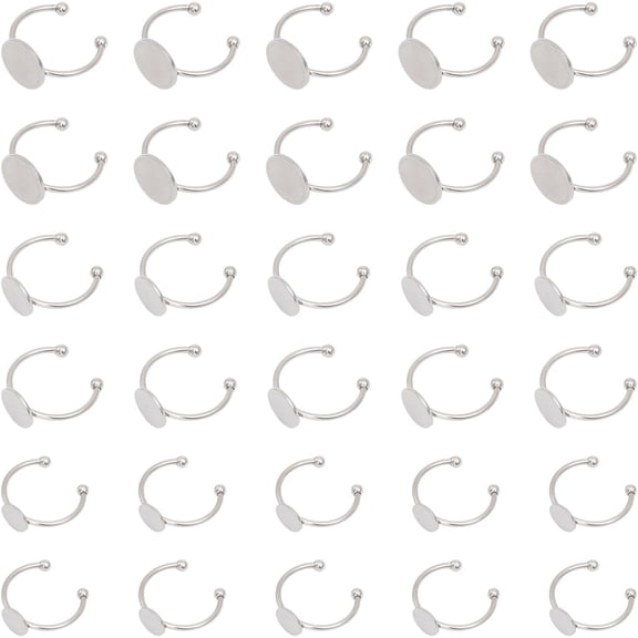 30 PCS Blank Rings 18mm Plated Adjustable Rings Silvery Stainless Steel Base Blank Flat Round Ring Pad Ring Trays Jewelry Findings for DIY Rings 1box
