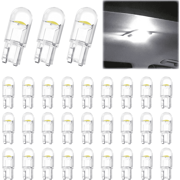 30 PCS Car LED Bulbs, 24V W5W T10 Wedge COB LED Replacement Bulb, 6000K License Plate Light Bulb, Error Free Interior Bulb for Dashboard Light, Dome Lights,License Plate Lights