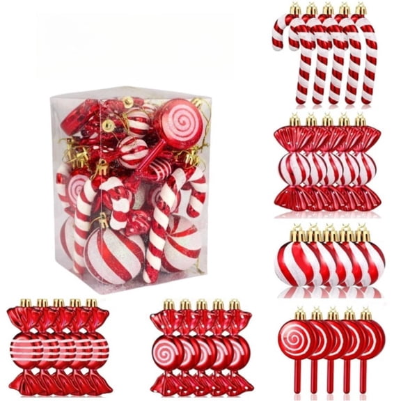 30 PCS Christmas Candy Ornaments,Striped Baubles,Candy Canes & Lollipops,Hanging Tree Decor for Xmas Party