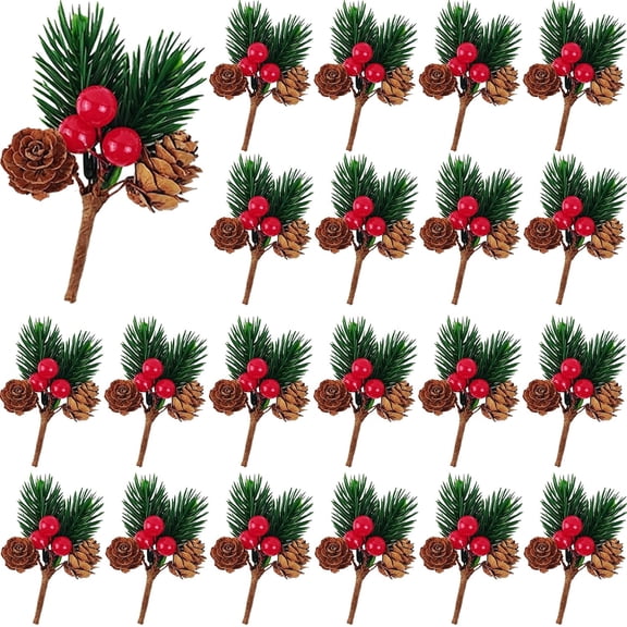 30 PCS Christmas Floral Picks - Pine Cone Holly Berry Stems for Crafts, Artificial Pine Picks Red Berry Branches Greenery for Christmas Wreath Gift Wrapping Holiday Home Decor