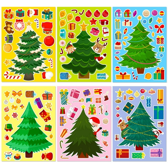 30 PCS Christmas Puzzle Stickers – 6 Sheets/Set DIY Tree & Snowflake Decals for Holiday Window and Home Decoration