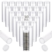 30 PCS Coin Storage Tubes, Quarter Tubes Clear Coin Tube, Plastic Coin Holders Coin Container with Screw Lids, Containers for Coins Collection Supplies