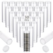 30 PCS Coin Storage Tubes, Quarter Tubes Clear Coin Penny Tube, Plastic Coin Holders Coin Container with Screw Lids, Containers for Coins Collection Supplies