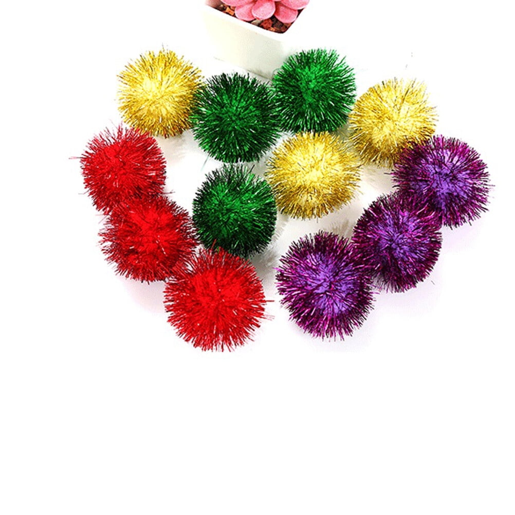 30 PCS Colorful Mini Sparky Glitter Tinsel Balls Small Pom Ball For Cat