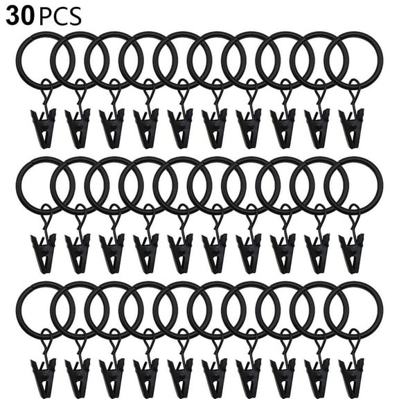 30 PCS Curtain Rings with Clips, Strong Drapery Clips Hooks on Tension Rod Bracket, Interior Diameter Metal Eyelets Decorative Drapes Window Hangers