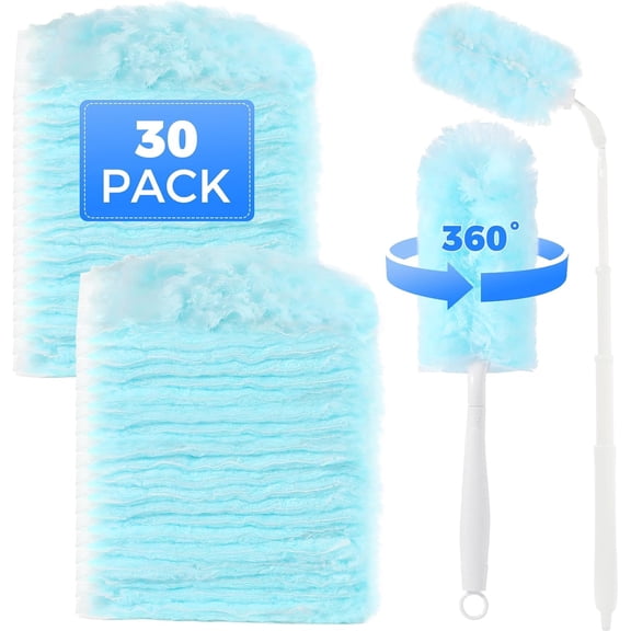 30 PCS Disposable Dusters Refills, 360 Degree Microfiber Duster Refills Kit with Extended Handle, Electrostatic Disposable Duster for Cleaning (1 Telescopic Rod+ 30 Refills)