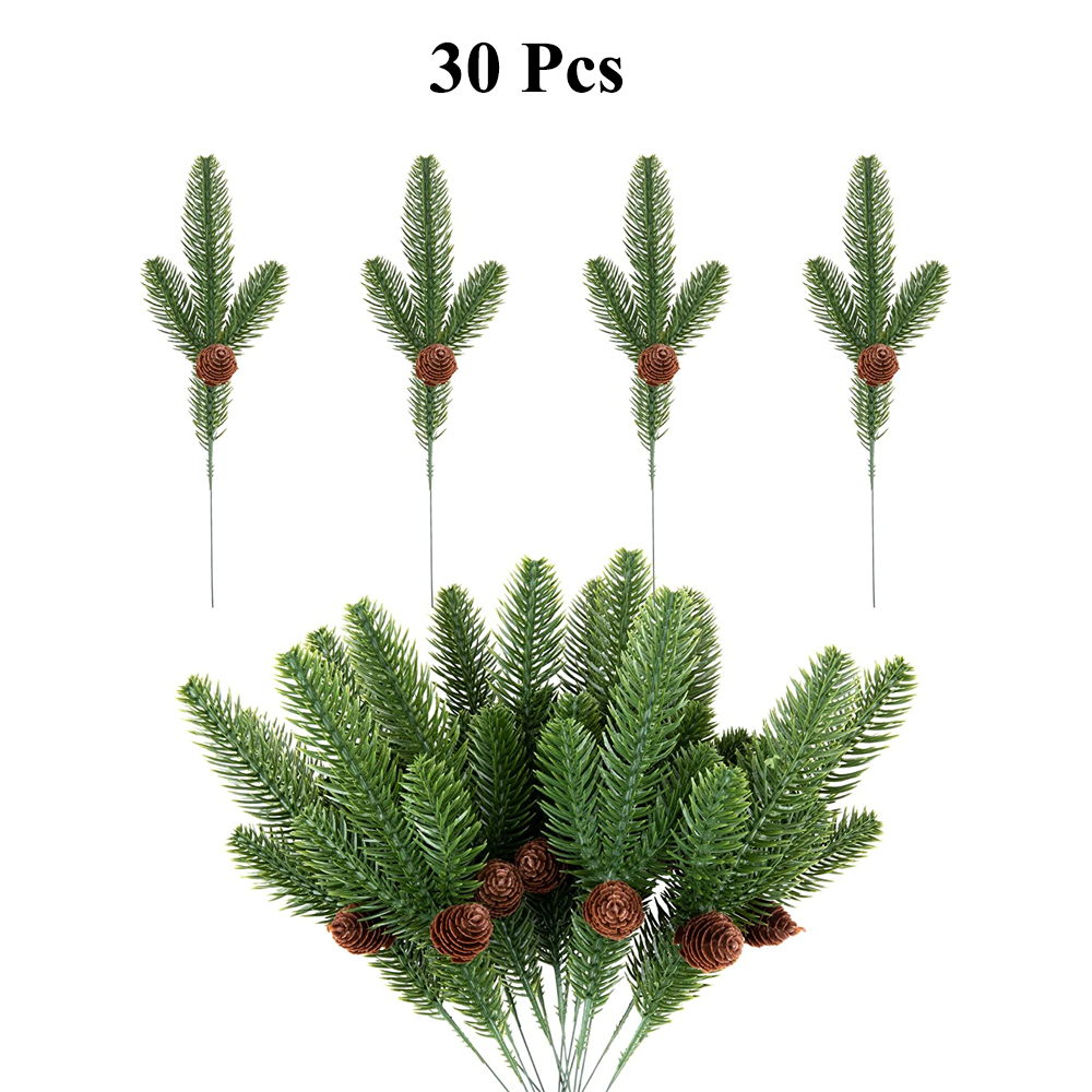 30 PCS Faux Greenery Pine Picks with Pinecone10.6 Inch Artificial Pine