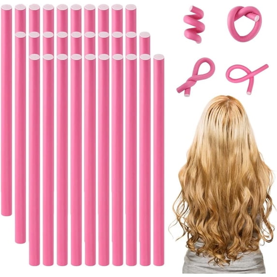 30 PCS Flexible Hair Curlers, Flex Rods, Flexible Curling Rod, Flexible Curling Rollers, Curling Rods, Hair Rods for Sleeping Styling Hairdressing, Pink