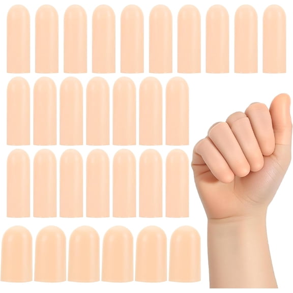30 PCS Gel Finger Cots, 2 Size Gel Finger Protectors Reusable Thumb Protector Soft Fingers Covers Silicone Fingertips Protection Fingertip Bandages for Fingers Pain Relief, Nude