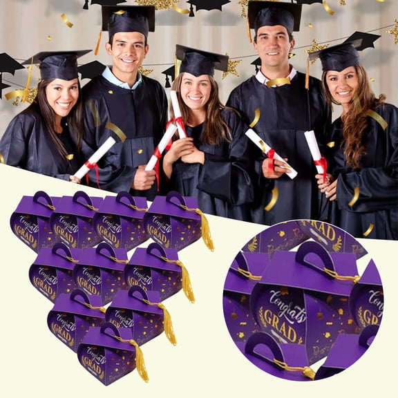 30 PCS Graduation Cap Gift Box Graduation Party Favors Candy Boxes Treat Box with Tassel Table Centerpieces Class of 2026 Grad Decorations(Purple)