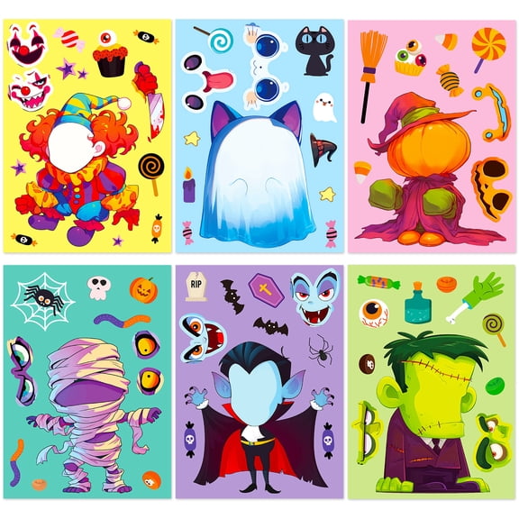 30 PCS Halloween Face Swap Stickers – Cartoon Pumpkin & Ghost Puzzle Decals for Kids DIY Crafts & Party Fun