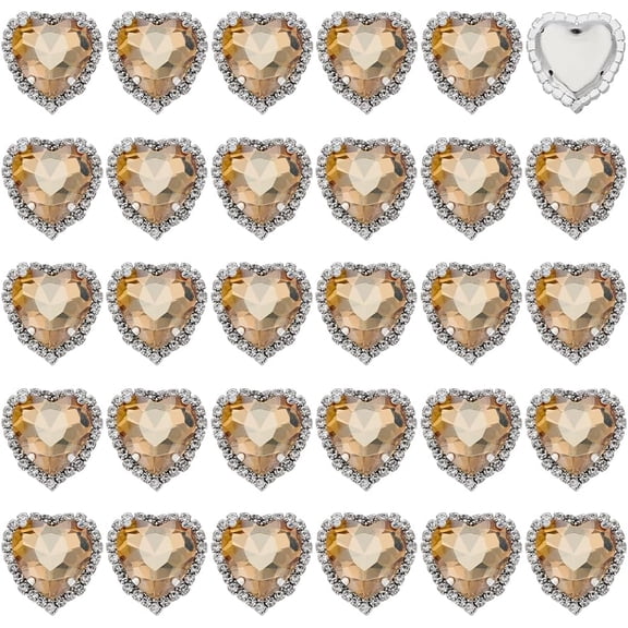 30 PCS Heart Rhinestone Buttons 0.8x0.9inch Decorative Goldenrod Glass Rhinestone Buttons Reusable Platinum Brass Heart Shape Embellishment for DIY