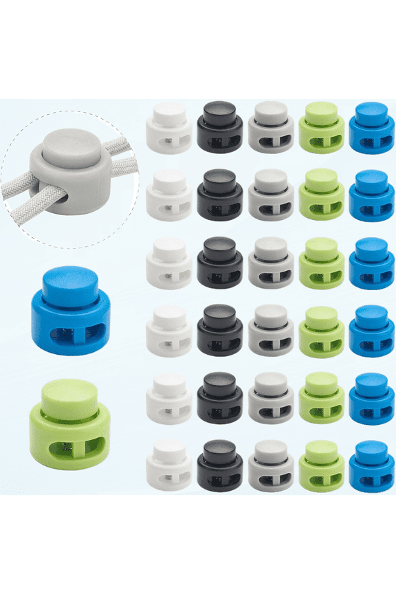 30 PCS Heavy Duty Double Hole Cord Locks for Drawstring, Spring Toggle Stoppers for No Tie Shoelaces Paracord Hoodies Pants