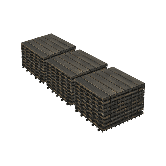 30 PCS Interlocking Acacia Deck Tiles, 12" x 12" Dark Brown Hardwood Outdoor Flooring, Snap-Together Stripe Pattern Patio Tile for Balcony, Pool Side, Garden, 0.75" Thick