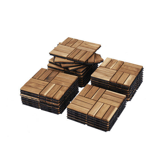 30 PCS Interlocking Deck Tiles, 12" x 12" A-cacia Wood Floor Tiles, Waterproof Outdoor Flooring for All Weather Use - Patio, Backyard, Poolside (Yellow)
