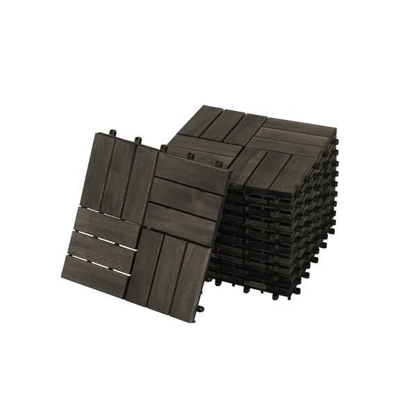 30 PCS Interlocking Deck Tiles 12" x 12" Light Gray Acacia Hardwood Flooring Tiles, Striped Pattern Waterproof Outdoor Patio Balcony Pool Side Decking